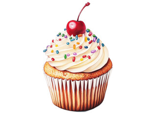 Delicious Cupcake with Cherry and Sprinkles