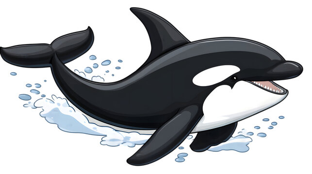 A cartoon orca whale with a vertical bar code isolated on a transparent background. 