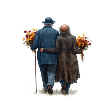 recommend clip art: Old Couple Walking with flower. Old Couple Cliparts. The Old Couple Back Clipart.