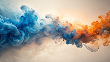 Fototapeta premium Abstract Swirling Blue and Orange Ink in Water, a Serene and Artistic Composition