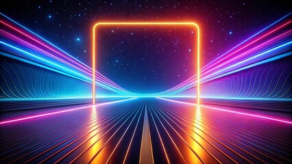 Fototapeta premium Futuristic Neon Highway Leading to a Glowing Portal Under a Starry Sky
