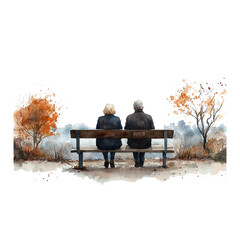 Old couple sitting on bench with tree. senior couple sitting on bench.
