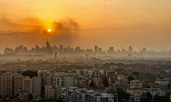 Air Pollution Casting Brown Tint On City