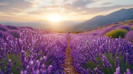 Obraz premium Sunset over Lavender Field