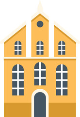 Illustration featuring a large yellow building with arched and square windows, suitable for projects related to architecture, cities, or real estate