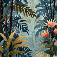 The tropical plant illustration showcases lush foliage and detailed leaves.