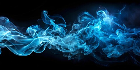 Abstract Blue Smoke Swirls on a Black Background, Ideal for Design Projects