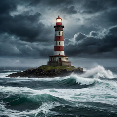Obraz premium Deserted Island with a Lonely Lighthouse
