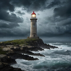 Obraz premium Deserted Island with a Lonely Lighthouse