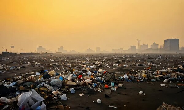 Polluted Barren Field Under Hazy Sky
