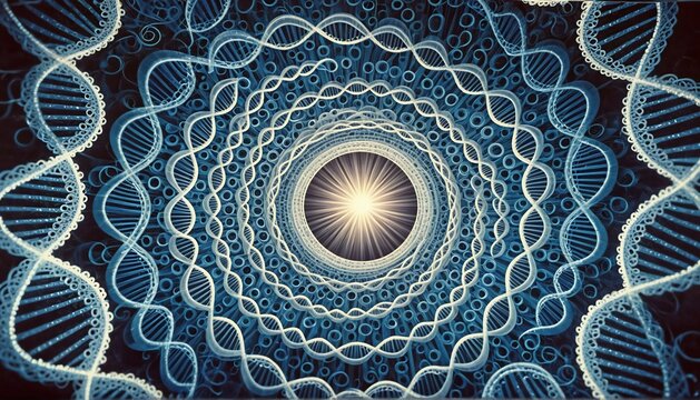 DNA en cadena circular, gira al rededor de una luz central. Representa la importancia del DNA en el universo. 