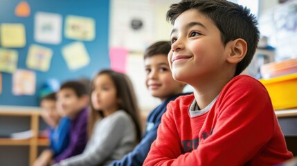 A classroom of students with diverse backgrounds learning together, Symbolizing multicultural education and inclusivity, photography style