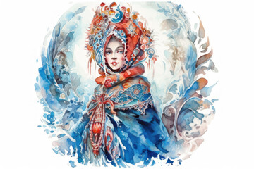 Obraz premium a girl in a bright and colorful costume reminiscent of Russian folk costume. 