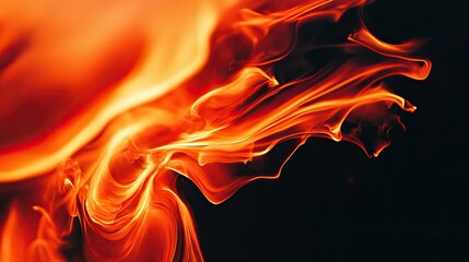 Bright orange flame of a burning match, close-up, glowing vividly against a deep black background.
