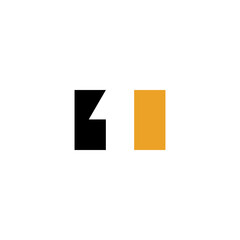 A minimalist logo featuring two geometric shapes: a black triangle pointing upwards and a golden rectangle. The shapes are positioned side by side, creating a simple and visually striking design