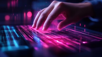 Futuristic Tech Hand Interacting with Neon Digital Interface