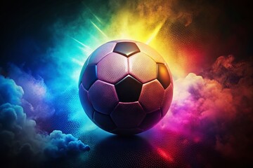 Fototapeta premium Stylish Gradient Background Featuring Silhouette of a Football with Dynamic Spots for Graphic Design Applications
