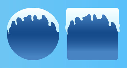 Blue Gradient Circle and Square Covered in Snow on Blue Background