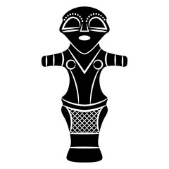 Female figurine. Neolithic goddess. Vinča culture from Serbia. Black and white silhouette.