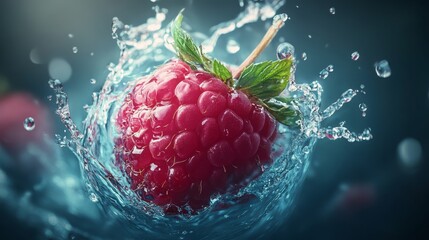 Raspberry splash fresh fruit action nature photography vibrant environment close-up healthy lifestyle concept