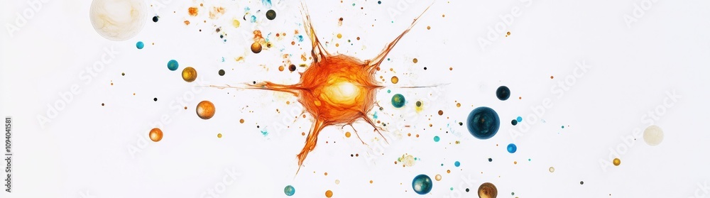 Wall mural abstract representation of a cosmic explosion with planets and stars.