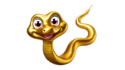 Fototapeta premium Gold snake, 3D render, cute cartoon, isolated on white background.