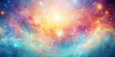 Fototapeta premium Celestial Symphony Musical Notes Dance Amidst a Cosmic Nebula of Vibrant Hues