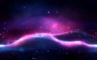 Vibrant Cosmic Waves of Glowing Particles Flowing Through Futuristic Digital Landscape