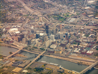 View of downtown St. Paul, Minnesota from an airplane