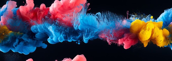 Vibrant Multicolored Smoke Explosion Effect with Flowing Digital Paint Splash
