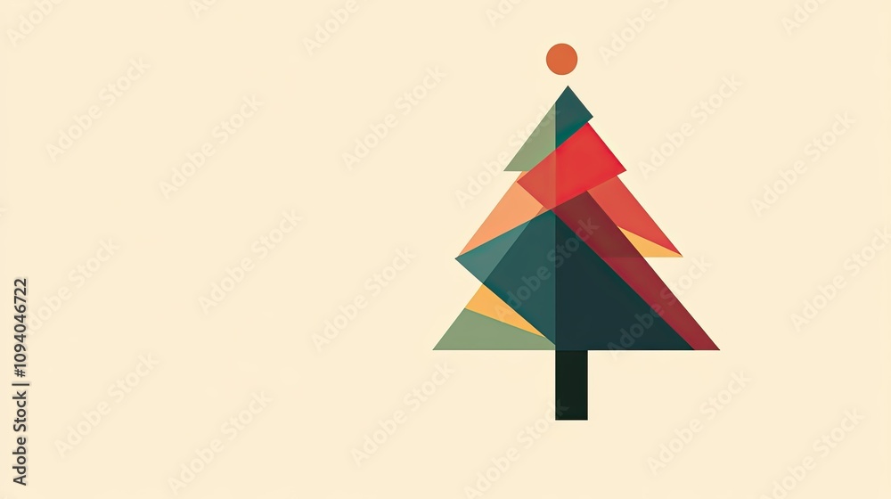 Fototapete stylish greeting card with a simple geometric tree design, complemented by warm holiday colors and c