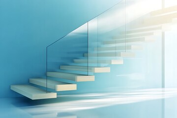 Obraz premium Modern Glass Staircase in Blue Minimalist Interior