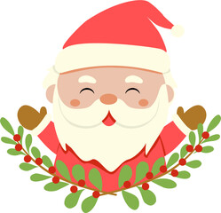 Happy Santa Clause with holly plants cute hand drawn vector christmas elements isolated kawaii character