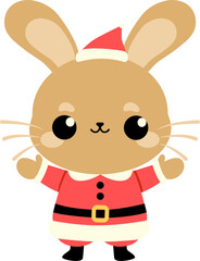 Cute happy bunny santa clause christmas elements cartoon hand drawn kawaii character isolated