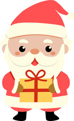 Cute cartoon hand drawn santa clause holding gift isolated vector christmas element kawaii character