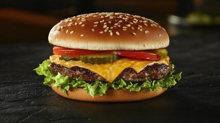 Delicious Cheeseburger with Fresh Toppings and Cheese