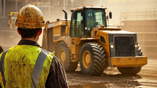 Site engineer supervising the use of heavy machinery, ensuring efficiency and safety on a large-scale infrastructure project.
