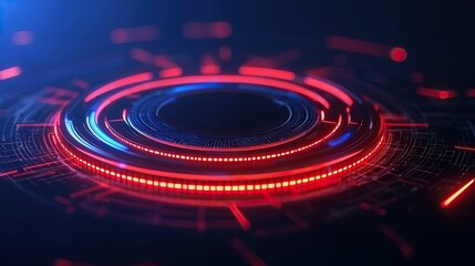 anti tracking protection concept, A vibrant, futuristic digital design featuring glowing red and blue circular patterns on a dark background.