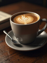 This cozy scene features a perfectly brewed coffee.