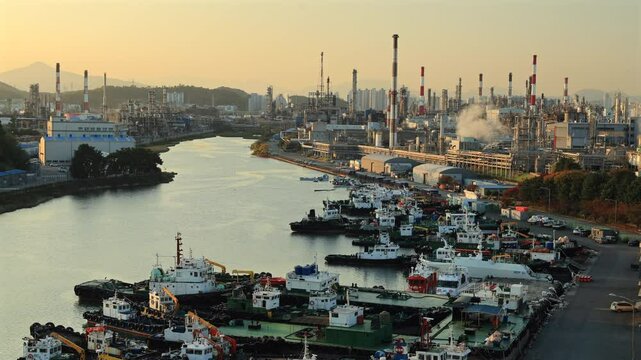 Sunset Over Jangsaengpo Port and Yongyeon Industrial Complex