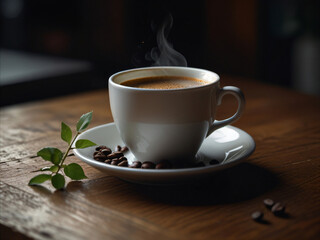 A cozy atmosphere surrounds a steaming cup of coffee.