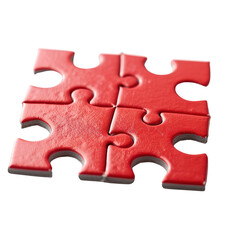 Fototapeta premium Four Interlocking Red Puzzle Pieces Against a Transparent Creating a Sense of Wholeness and Connection in Playful Design