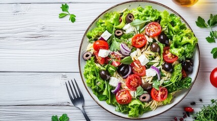 Fresh Orzo Pasta Salad with Cherry Tomatoes and Greens