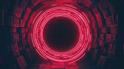 anti tracking protection concept, A glowing red circular portal surrounded by dark walls, evoking a futuristic and mysterious atmosphere.