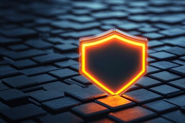 anti tracking protection concept, A glowing orange shield icon stands out against a dark, textured surface, symbolizing protection and security in a modern digital context.