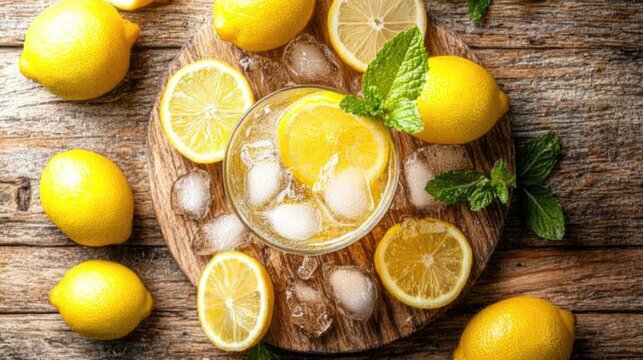 Refreshing Lemon Soda in a Glass with Ice