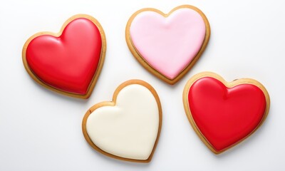 Fototapeta premium Colorful heartshaped cookies with icing on white background