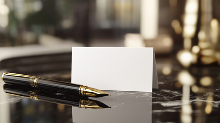 Naklejka premium Modern Business Card Mockup Template stand with pen beside 