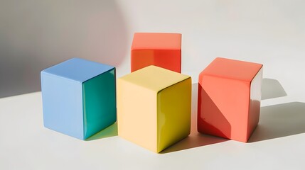 Fototapeta premium Colorful Geometric Cubes - Classic Minimal Baby Toys on White Background