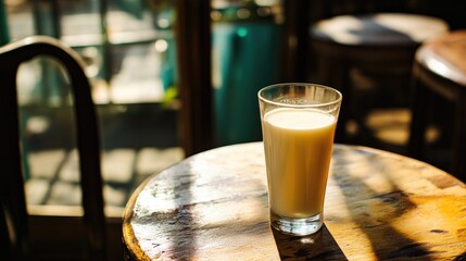Glass of Milk on Rustic Table in Natural Light
